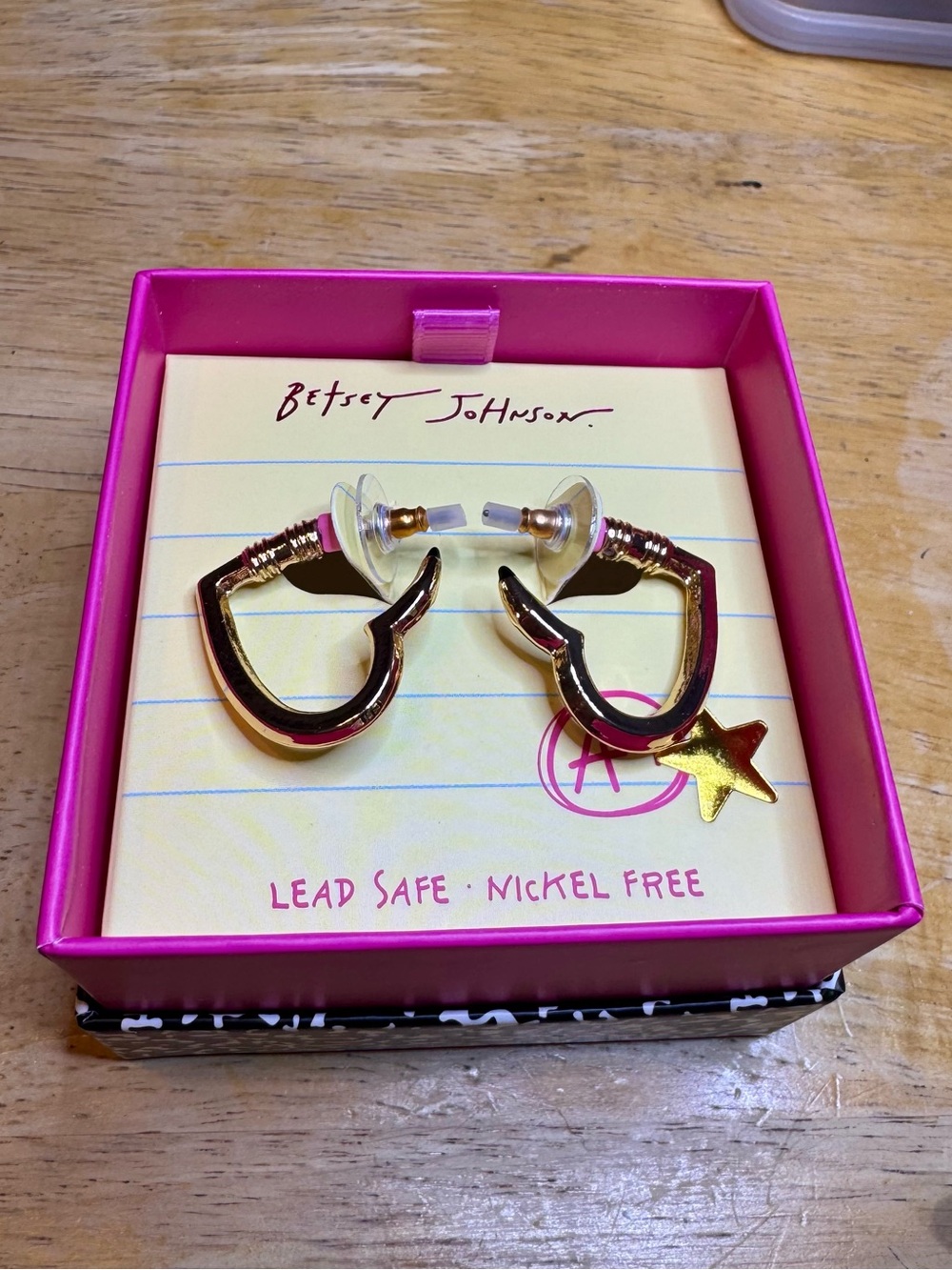Betsey Johnson Pink and Gold Heart Pencil Earrings
